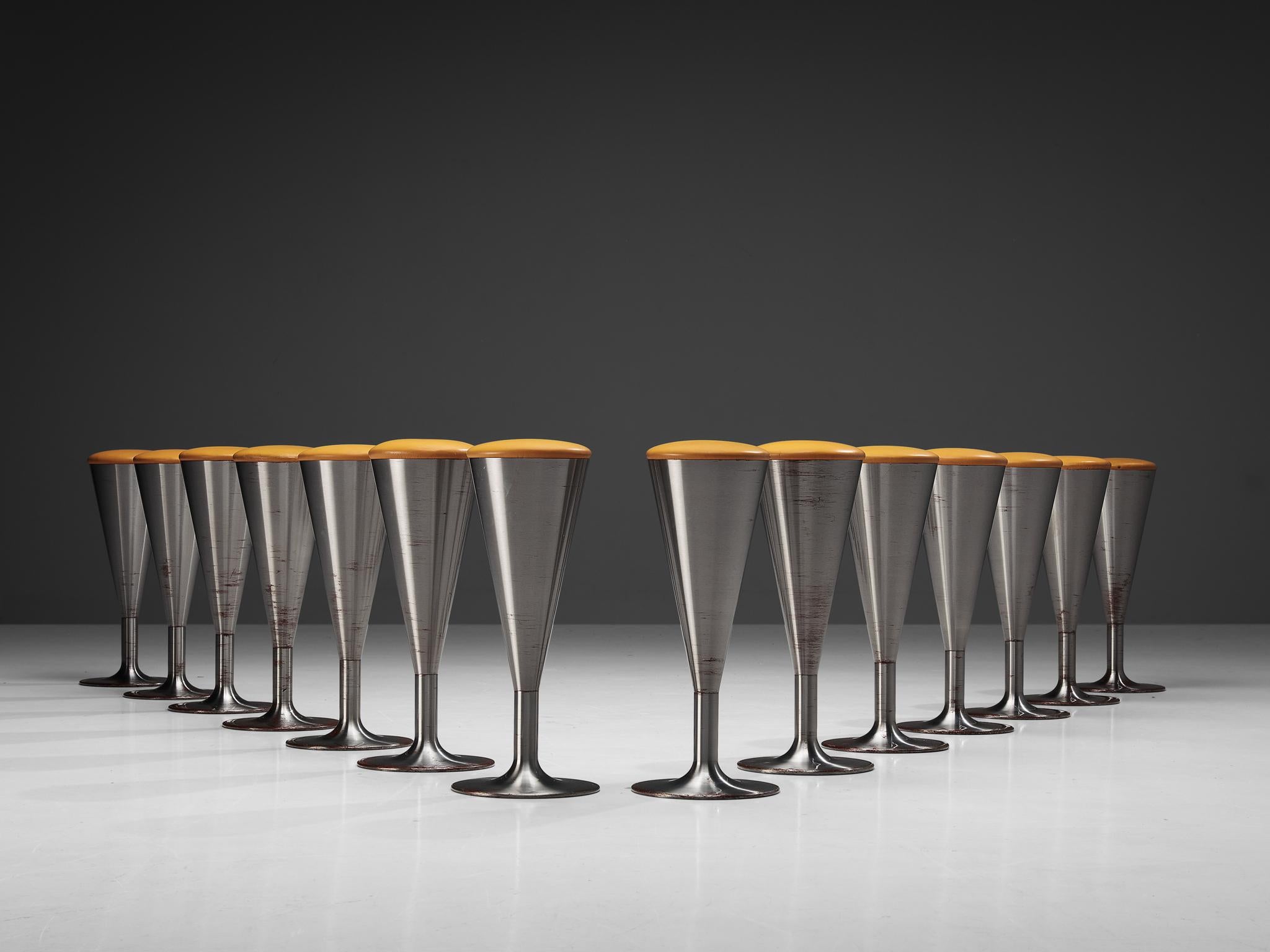 Leo Thafvelin for Johanson Design Set of Bar Stools in Steel and Camel Leather 2
