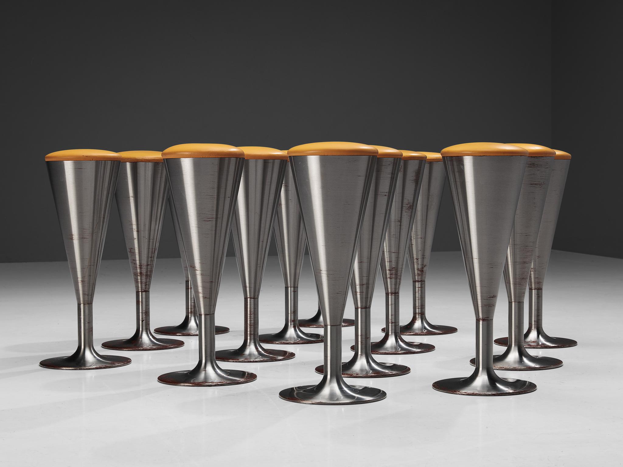 Mid-20th Century Leo Thafvelin for Johanson Design Set of Bar Stools in Steel and Camel Leather