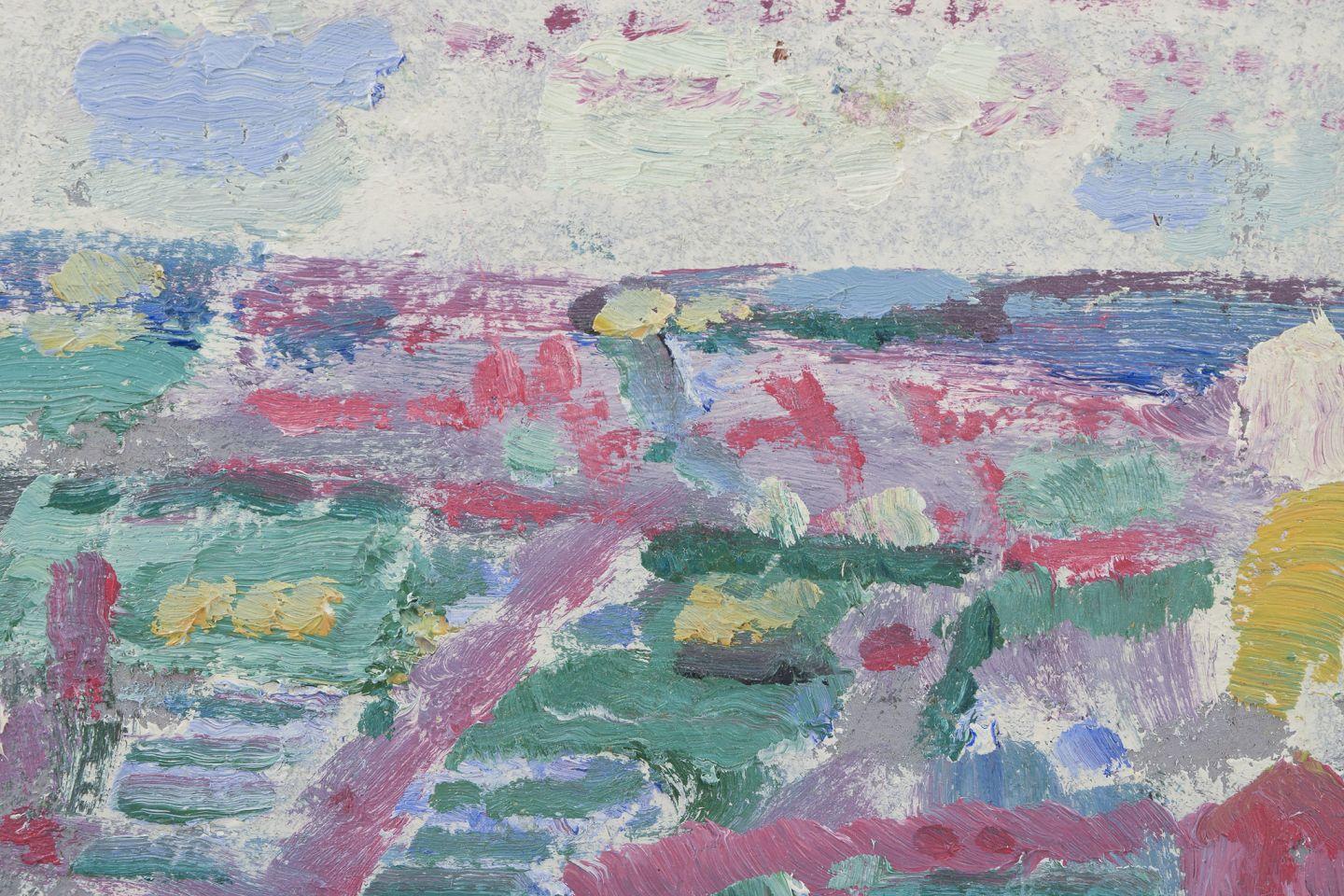 Leo Thellefsen, dänischer Maler. Öl auf Karton. Ländliche Landschaft, 1989 (Dänisch) im Angebot