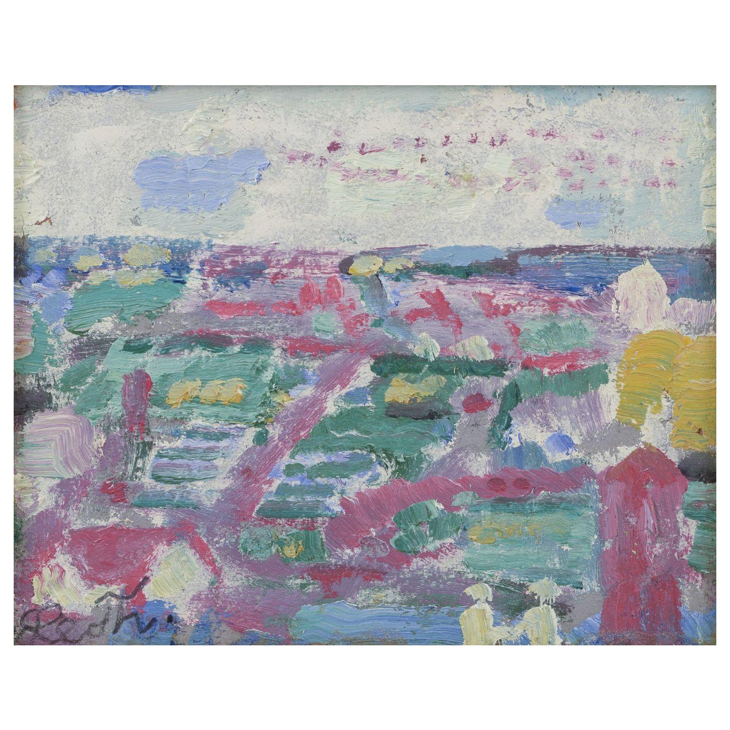 Leo Thellefsen, dänischer Maler. Öl auf Karton. Ländliche Landschaft, 1989 im Angebot
