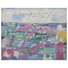 Leo Thellefsen, dänischer Maler. Öl auf Karton. Ländliche Landschaft, 1989