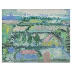 Leo Thellefsen. Huile sur planche. Titre 'January Sketch - New Year's Light' (Esquisse de janvier - Lumière du Nouvel An)