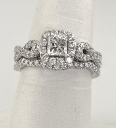 "Leo" Two-Piece Diamond Wedding Set, Princess and Round 1.04 Carat T/W 14K W/G