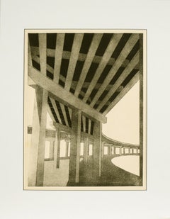 Contemporary Architectural Urban Landscape Etching on Paper - "The Overpass"