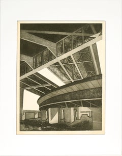 Contemporary Architectural Urban Landscape Etching - "Under the Overpass"