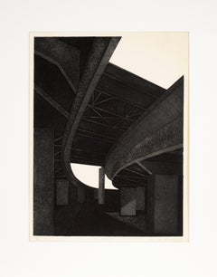 "El Paso" Rare Contemporary Architectural Urban Landscape Etching on Paper