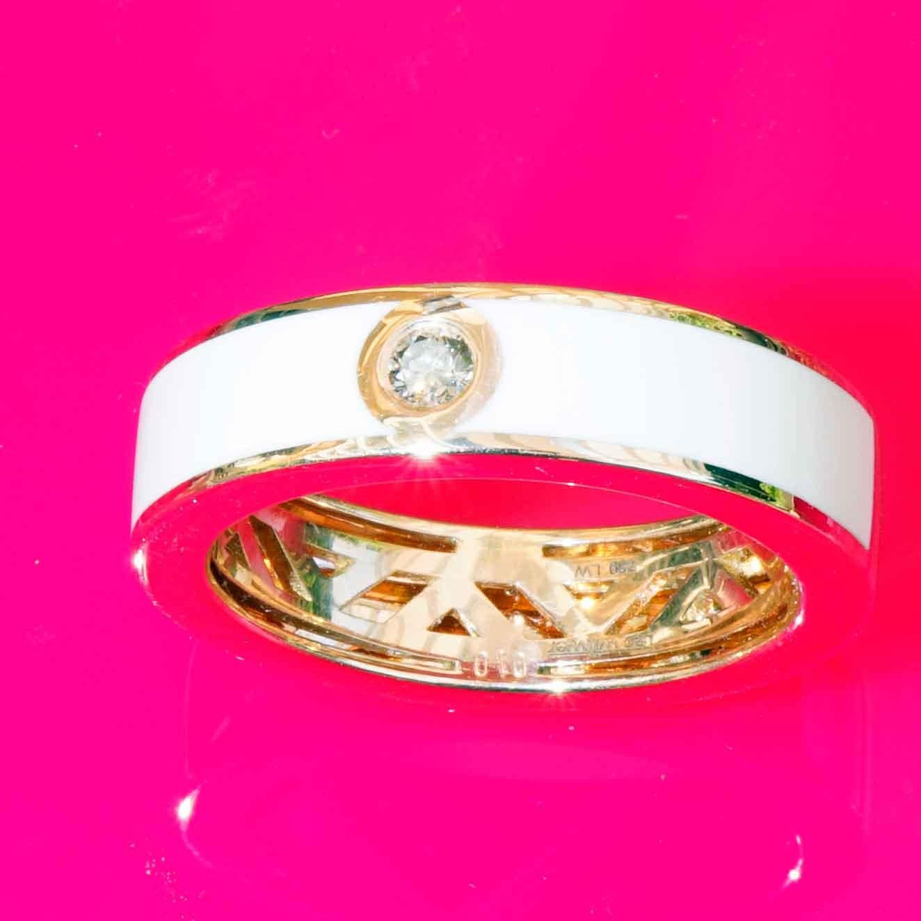da uomo o donna Leo Wittwer Anello con smalto 750 in oro rosa 0,10 ct 10 grammi di smalto a freddo UNISEX in vendita