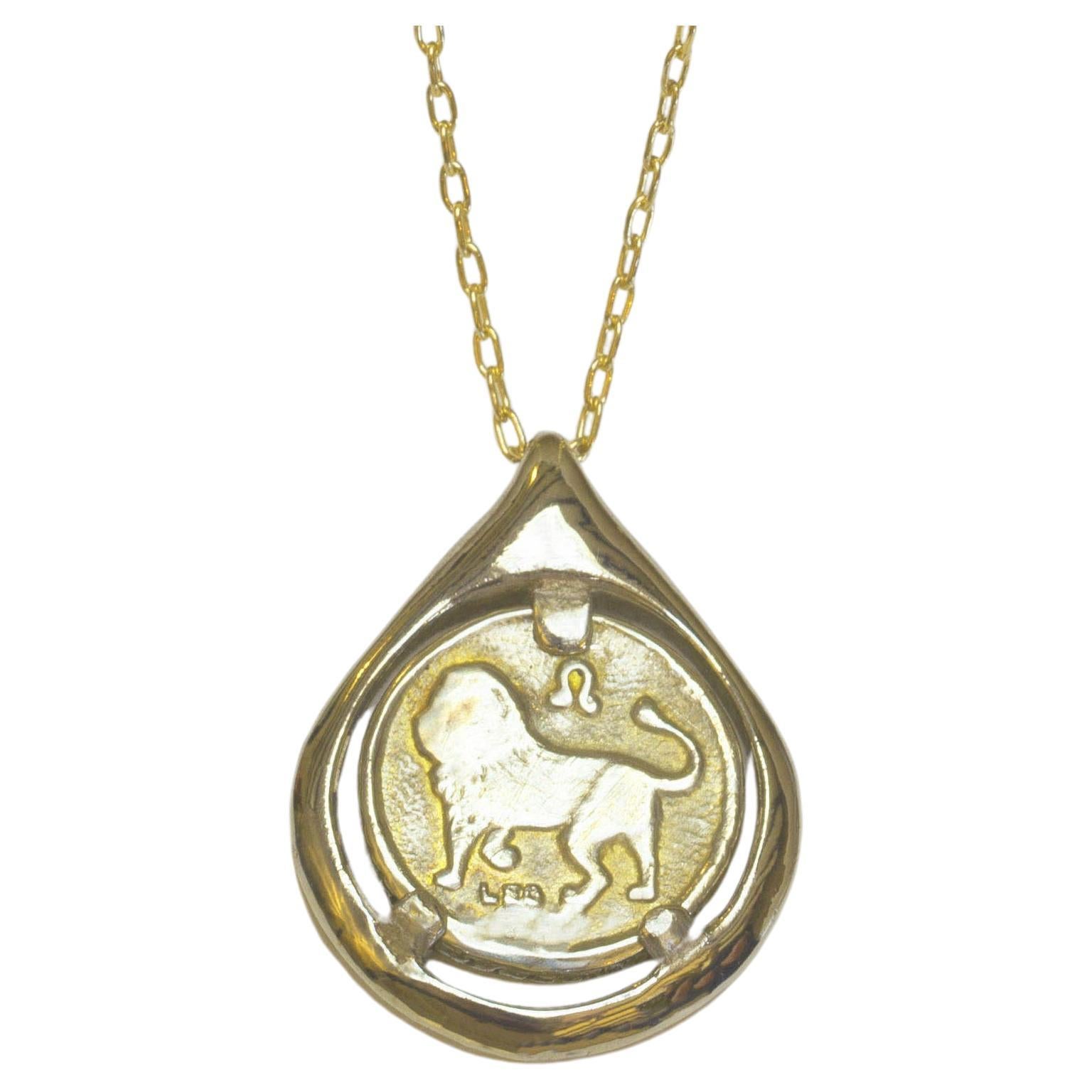 Alexis Laurel Leo Zodiac Coin Tear Necklace Solid 14k Gold with Birthstone