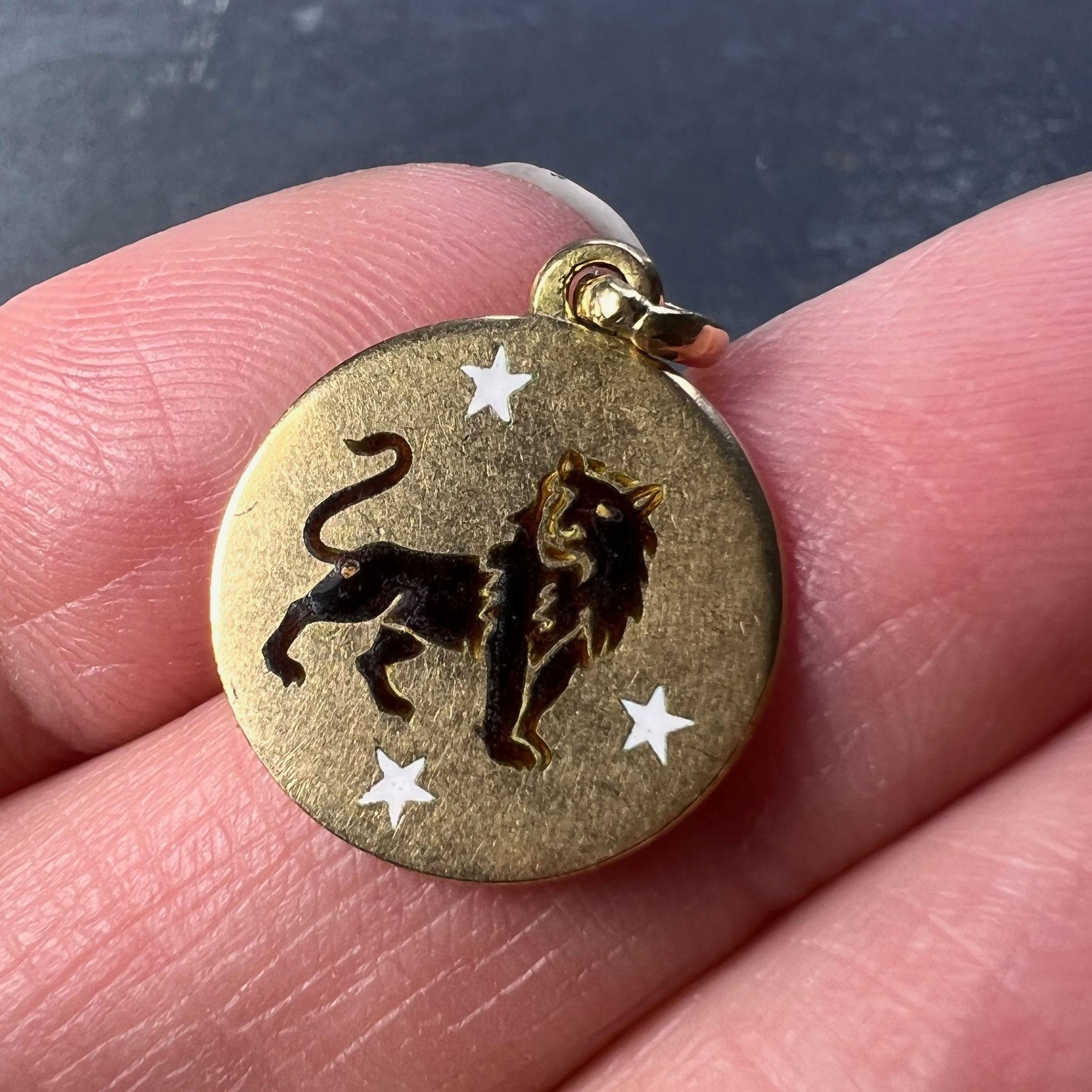 Women's Leo Zodiac Lion 18K Yellow Gold Enamel Charm Pendant