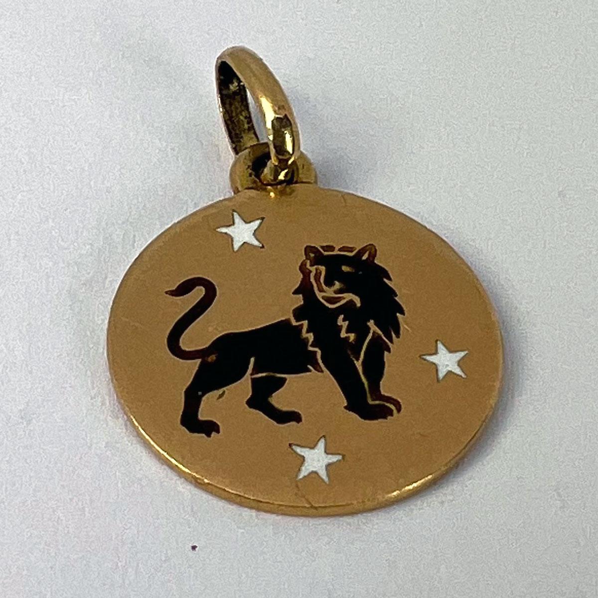 Leo Zodiac Lion 18K Yellow Gold Enamel Charm Pendant 3