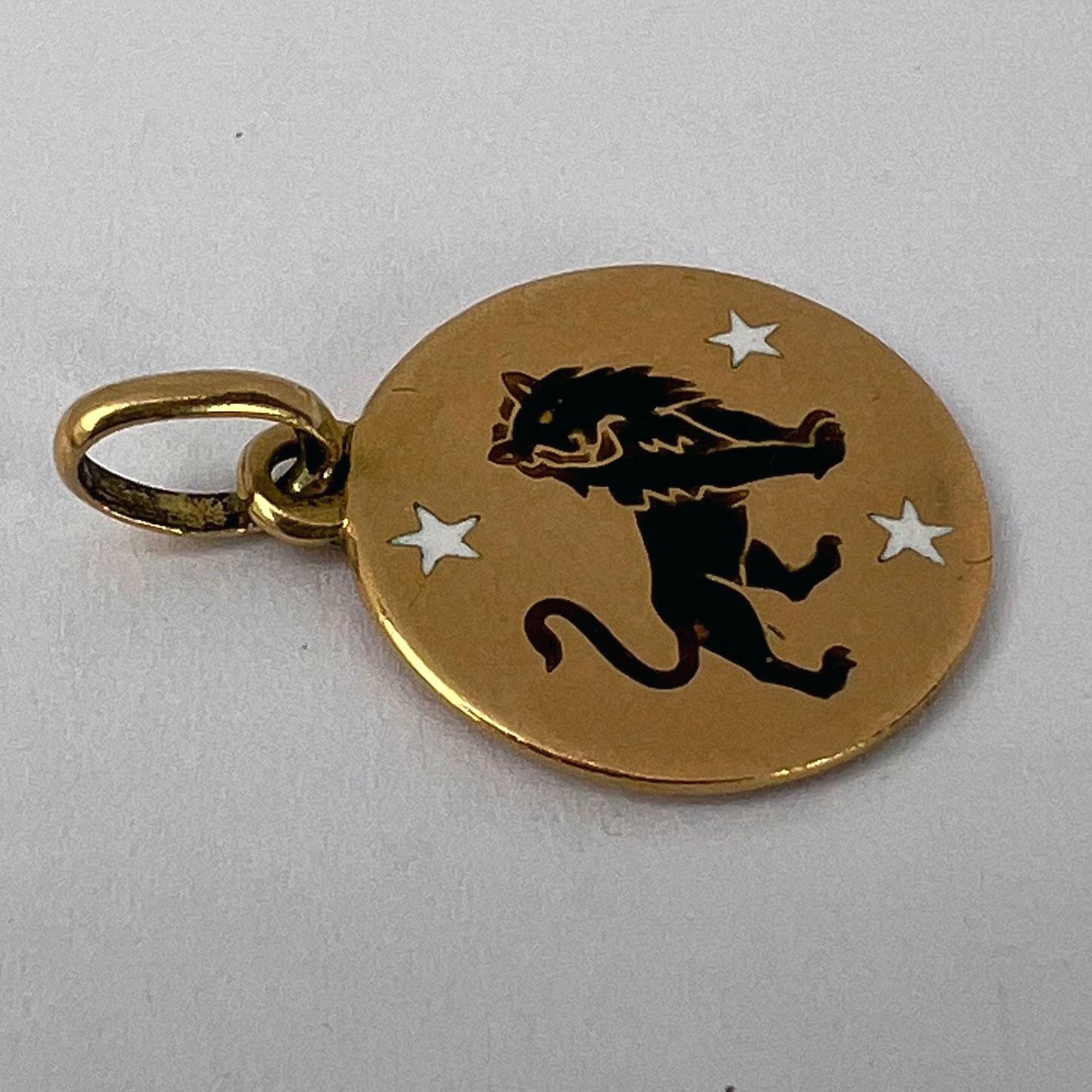 Leo Zodiac Lion 18K Yellow Gold Enamel Charm Pendant 4