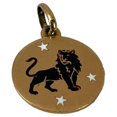 Leo Zodiac Lion 18K Yellow Gold Enamel Charm Pendant