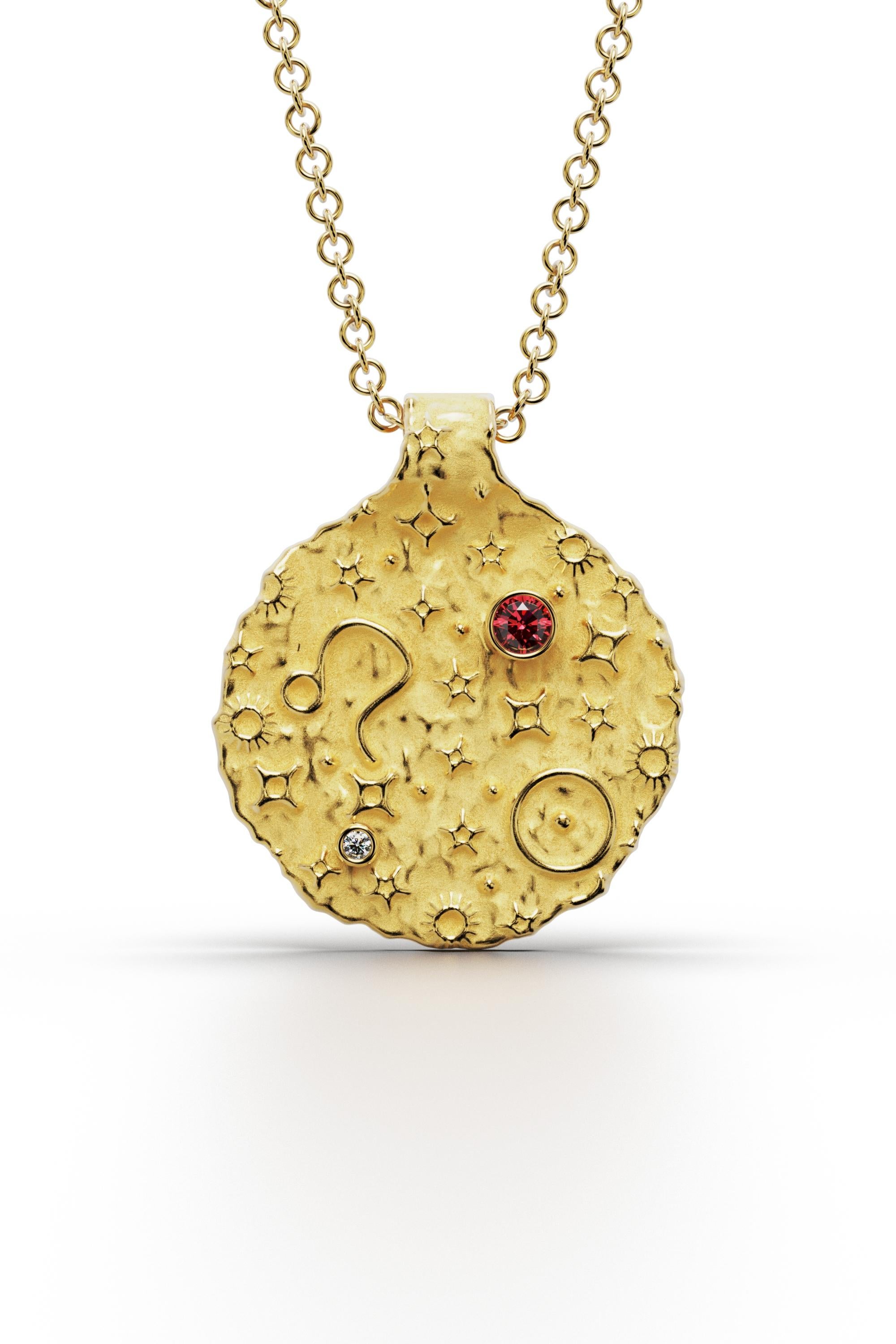 Contemporary Leo Zodiac Pendant –14K Solid Gold – Astrology Necklace By Oltremare Gioielli For Sale