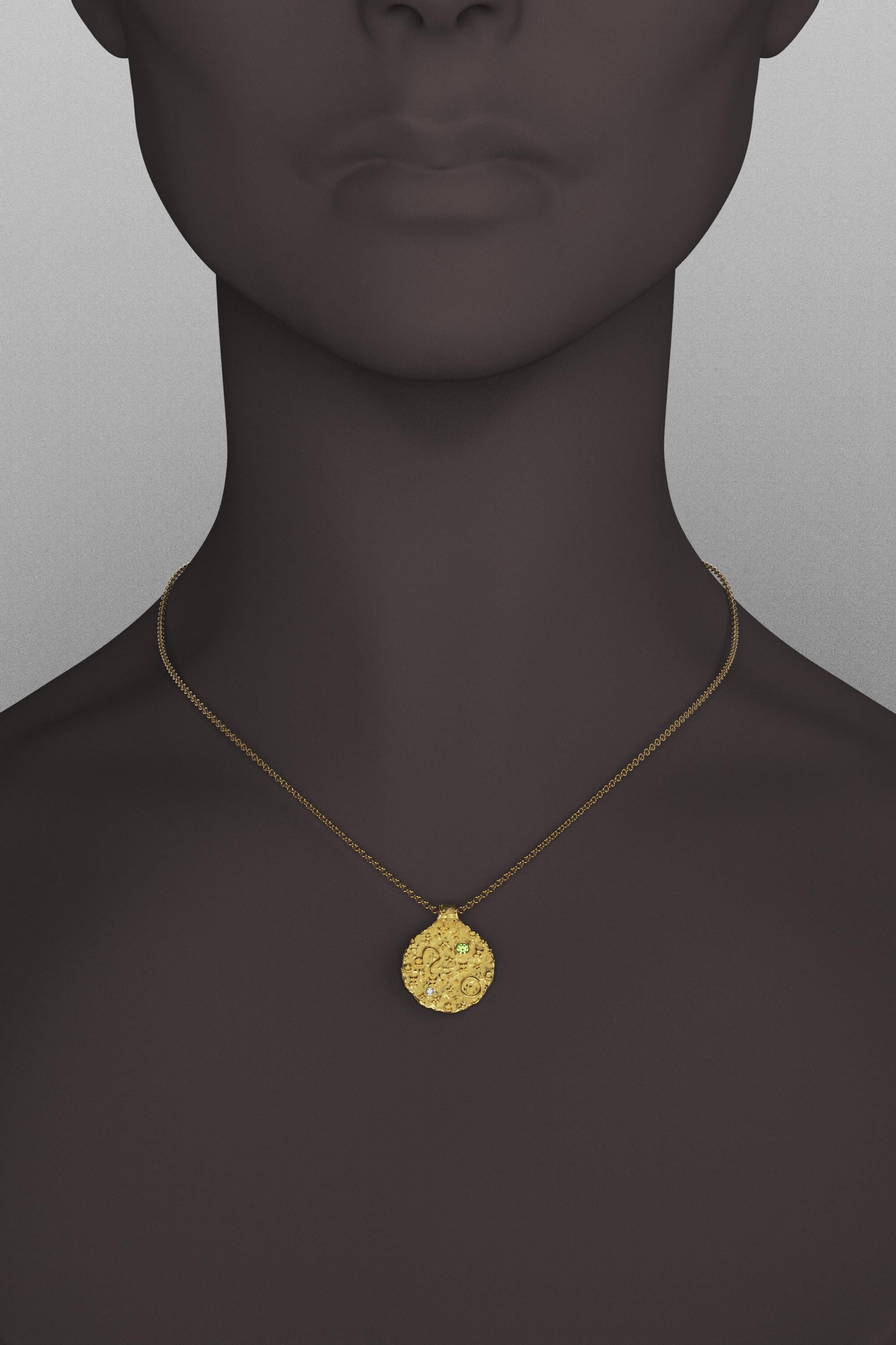 Brilliant Cut Leo Zodiac Pendant –14K Solid Gold – Astrology Necklace By Oltremare Gioielli For Sale