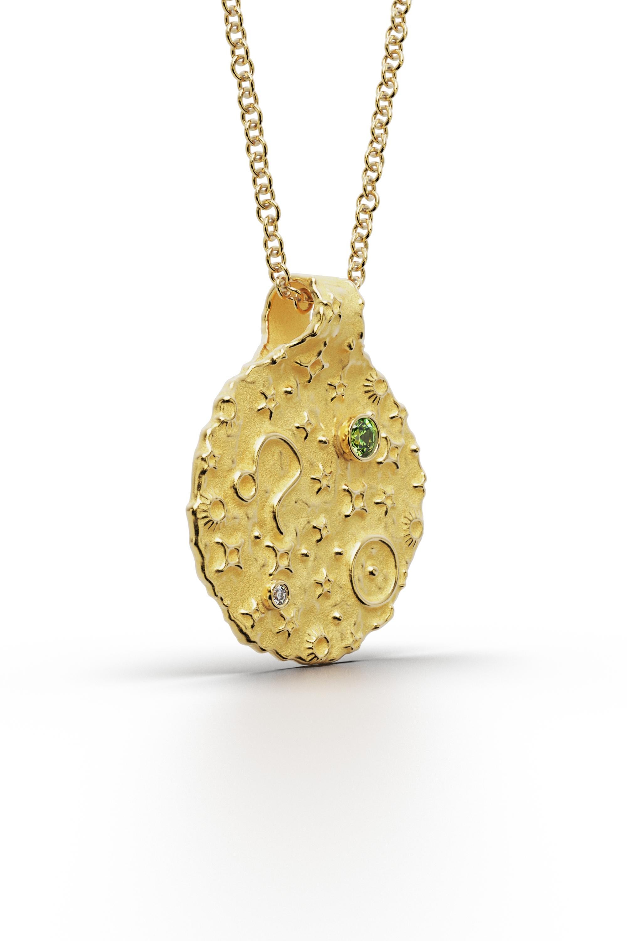 Leo Zodiac Pendant –14K Solid Gold – Astrology Necklace By Oltremare Gioielli For Sale 1