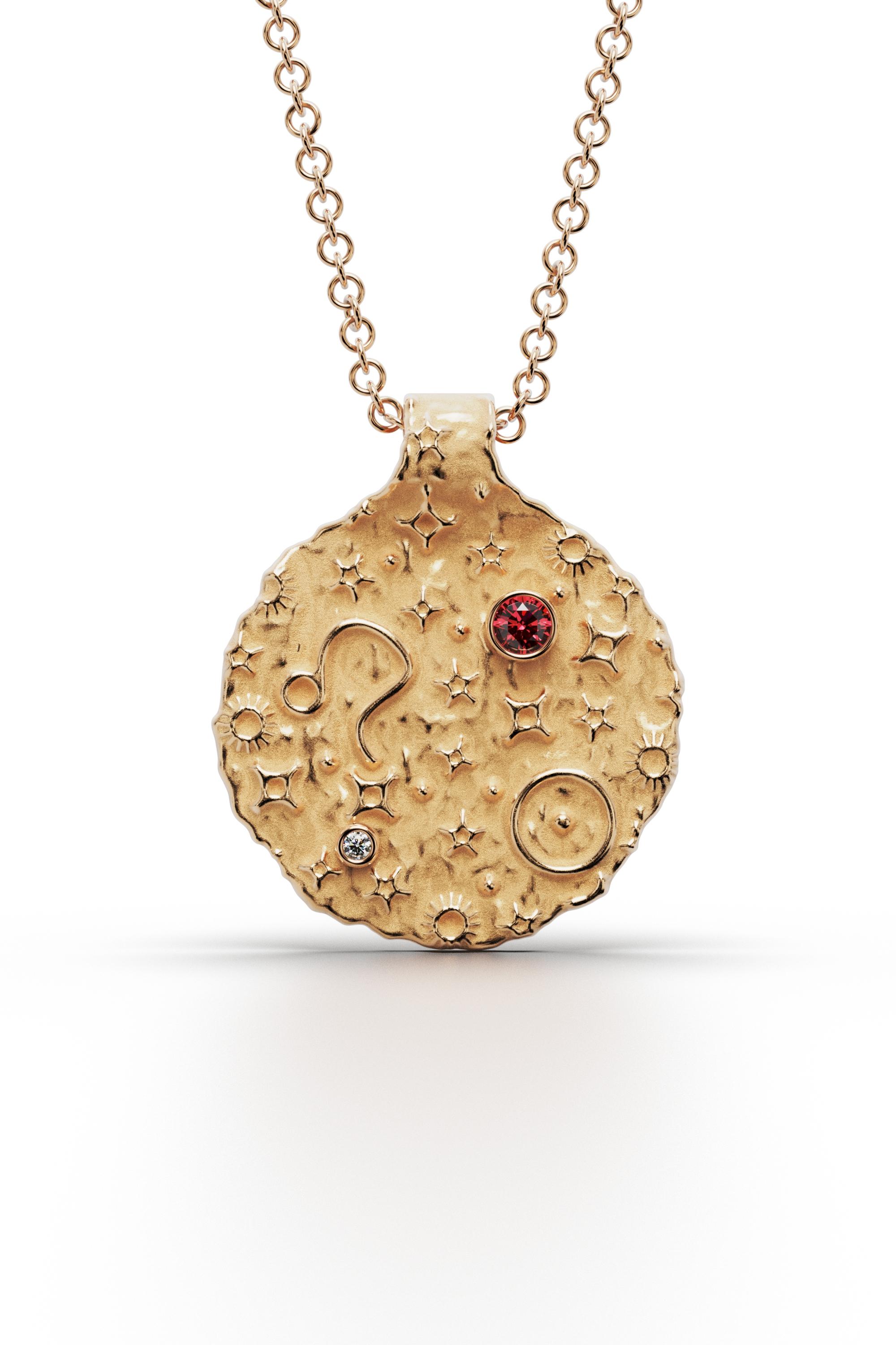 Contemporary Leo Zodiac Pendant –18K Gold – Astrology Necklace By Oltremare Gioielli For Sale