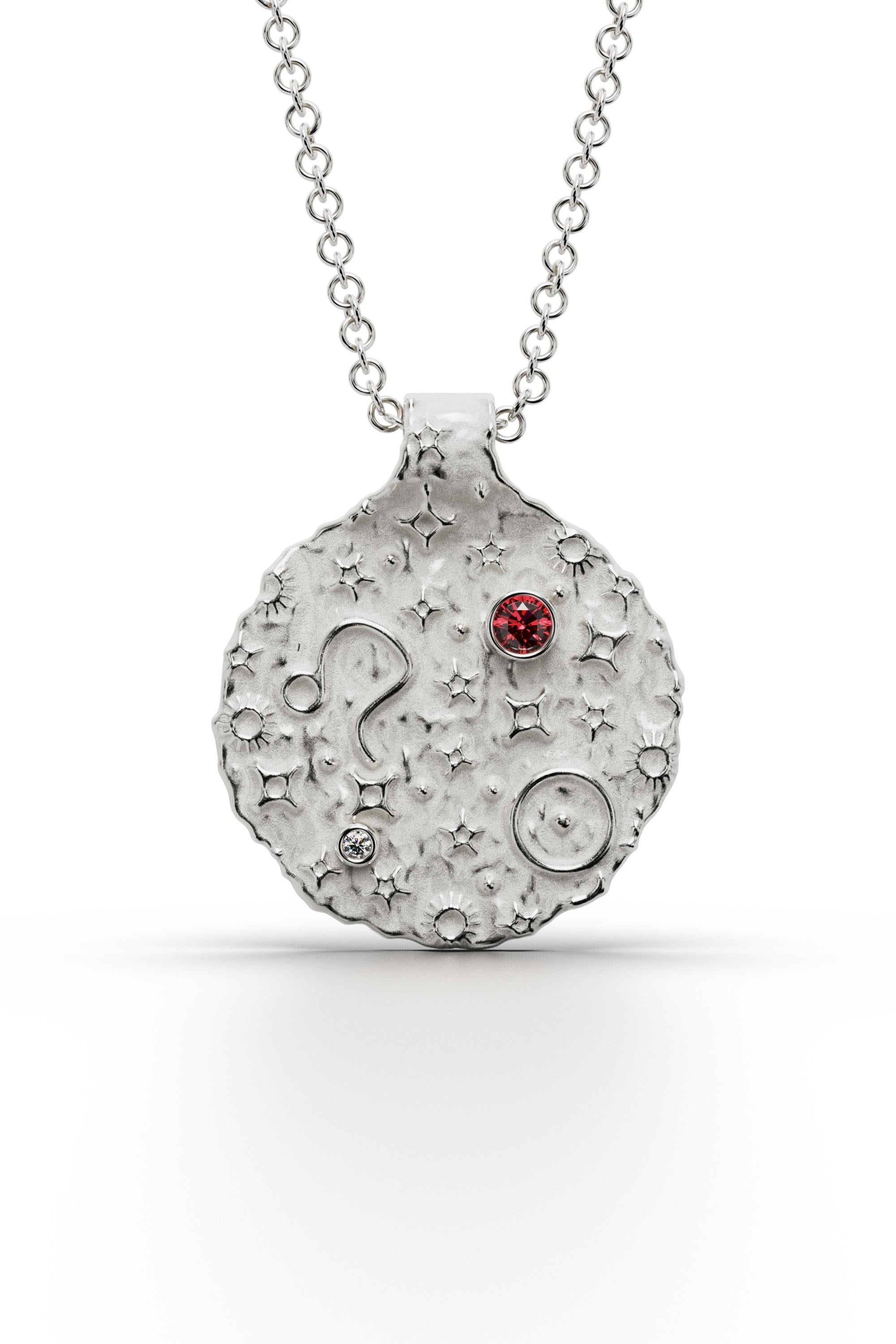 Brilliant Cut Leo Zodiac Pendant –18K Gold – Astrology Necklace By Oltremare Gioielli For Sale