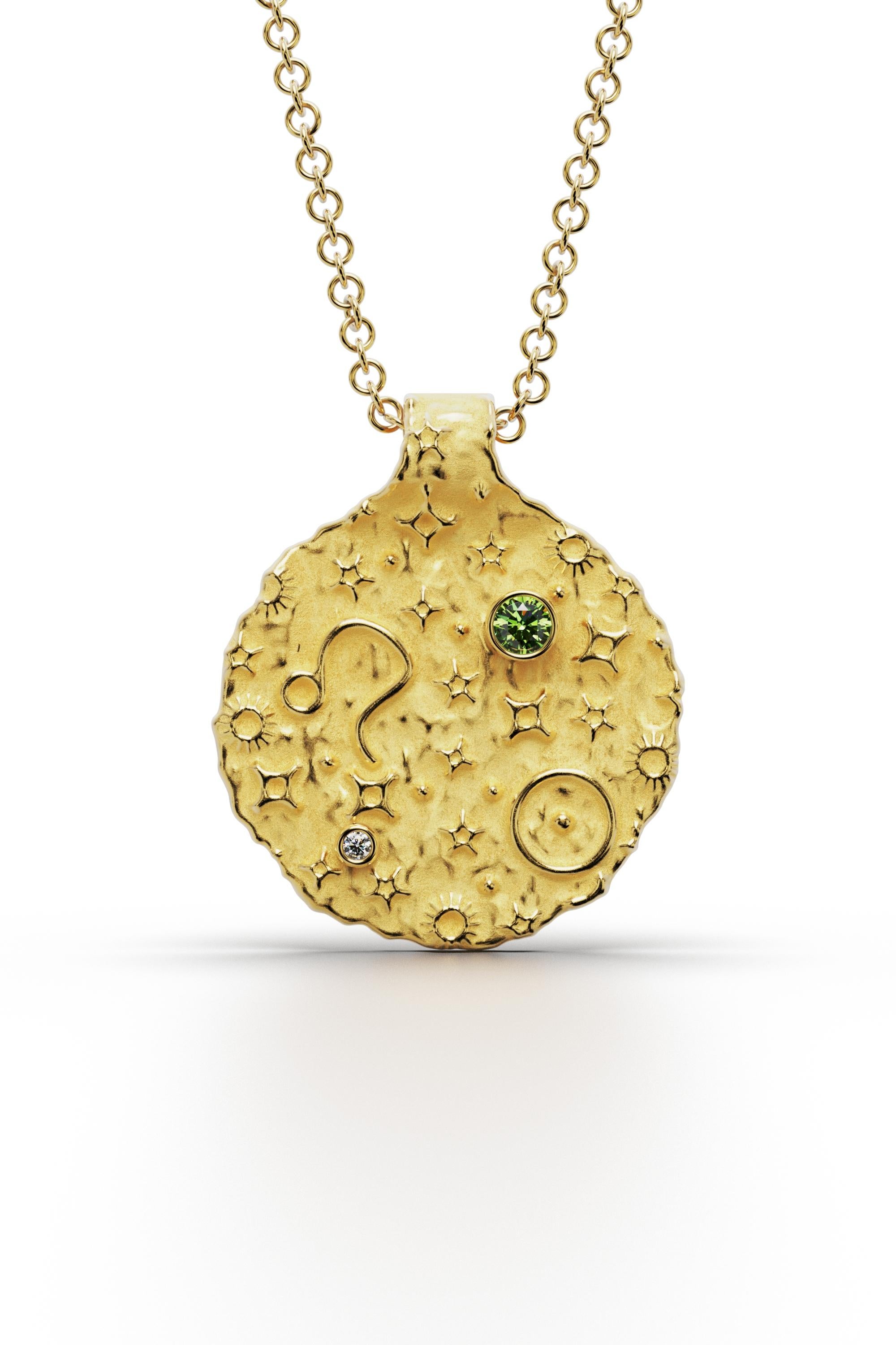 Leo Zodiac Pendant –18K Gold – Astrology Necklace By Oltremare Gioielli In New Condition For Sale In Camisano Vicentino, VI