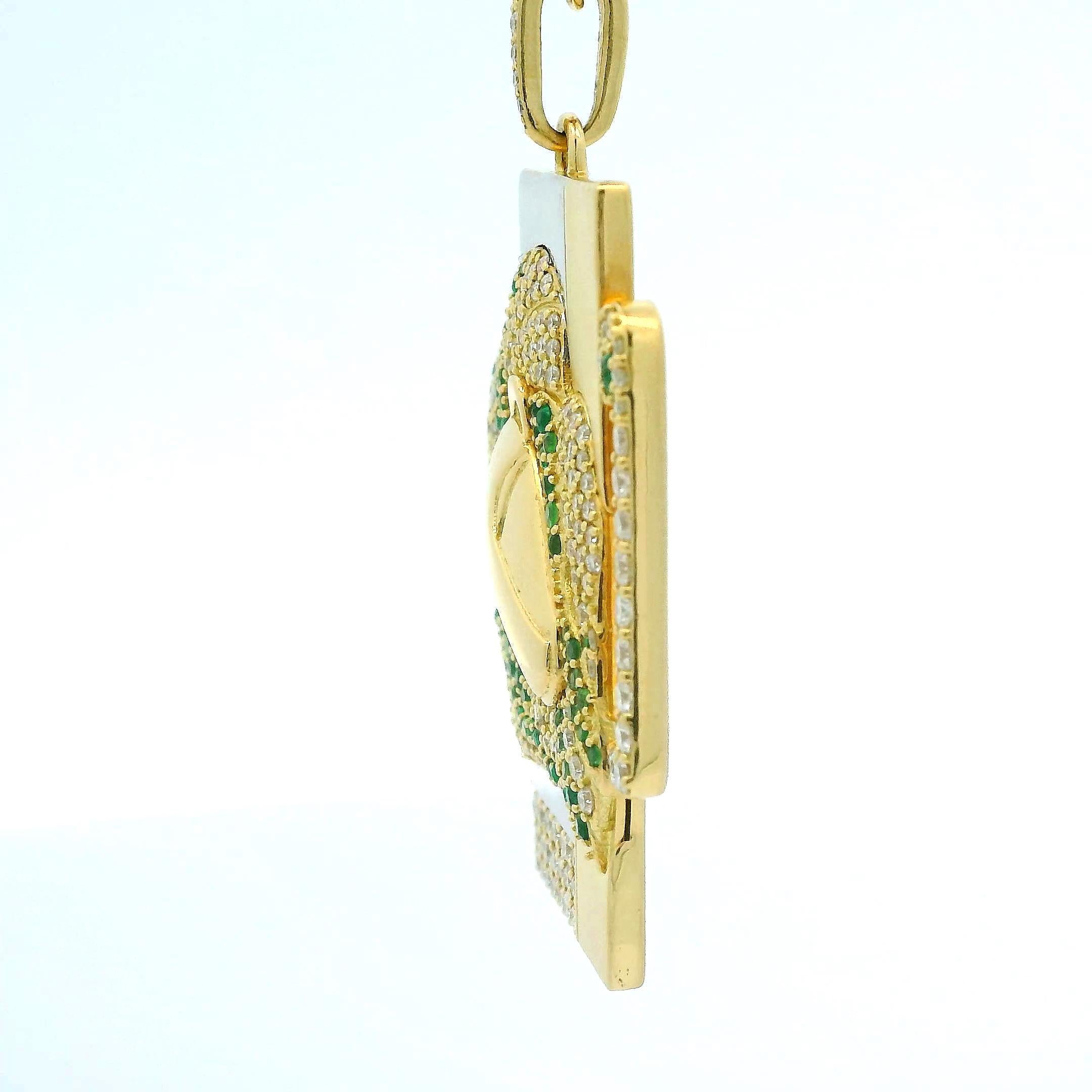 Contemporary Leo Zodiac Pendant Necklace  18k Gold 60 Diamonds 0.9 CT 76 Tsavorites 0.5 CT For Sale