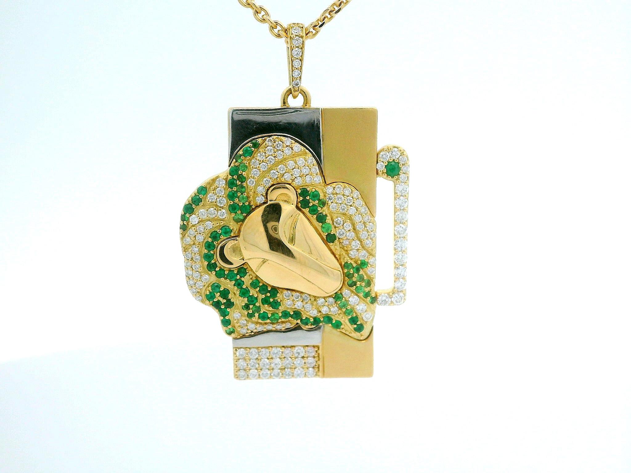 Leo Zodiac Pendant Necklace  18k Gold 60 Diamonds 0.9 CT 76 Tsavorites 0.5 CT For Sale 1
