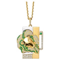 Leo Zodiac Pendant Necklace  18k Gold 60 Diamonds 0.9 CT 76 Tsavorites 0.5 CT
