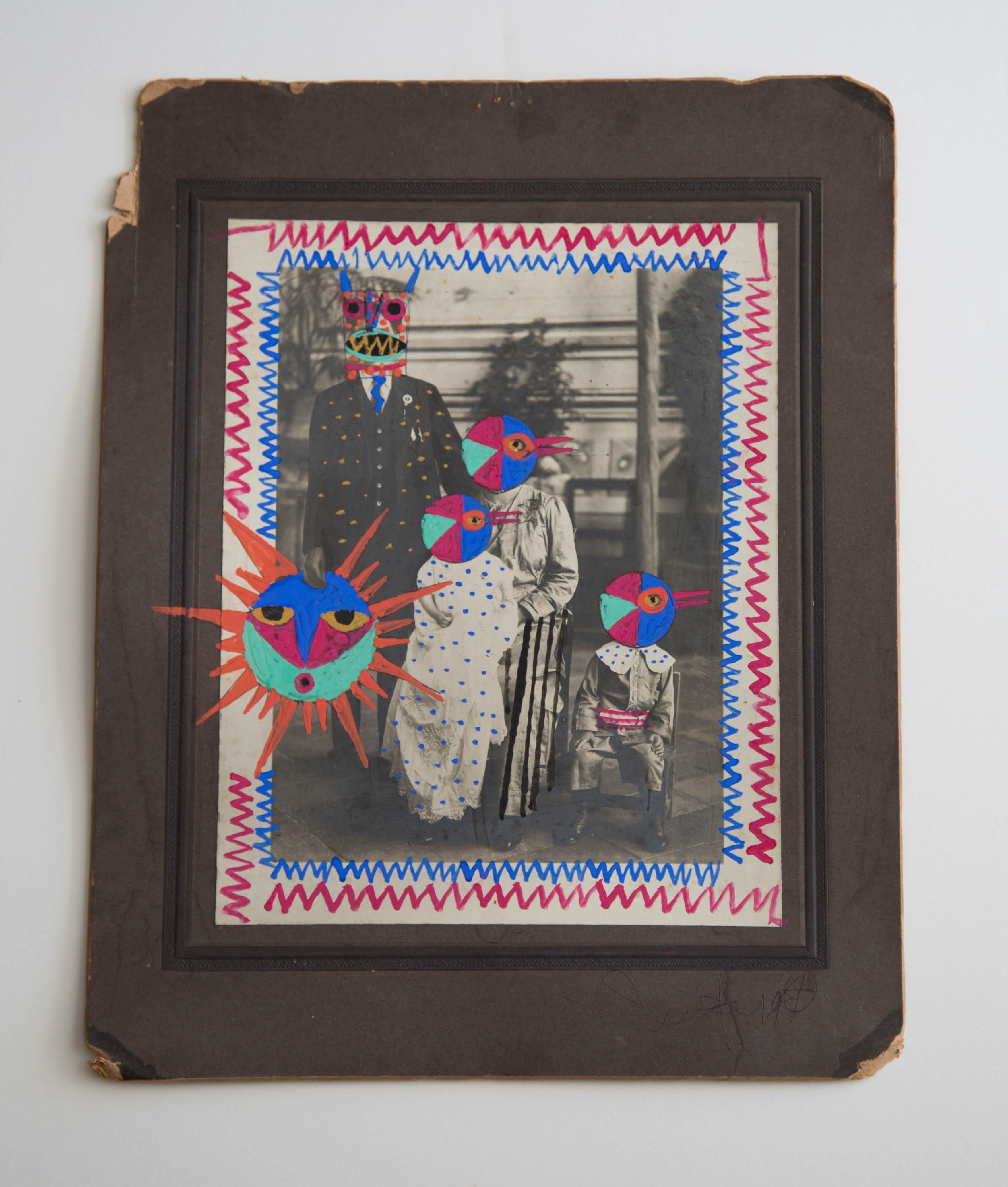 Mantras and Sun Family Diptych, Mixed media Vintage Photo. Framed For Sale 5