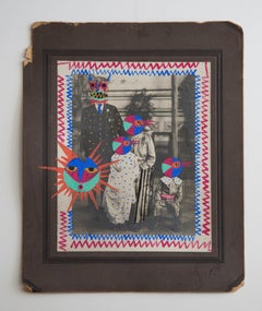 Sun Family. Mixed media vintage photo.