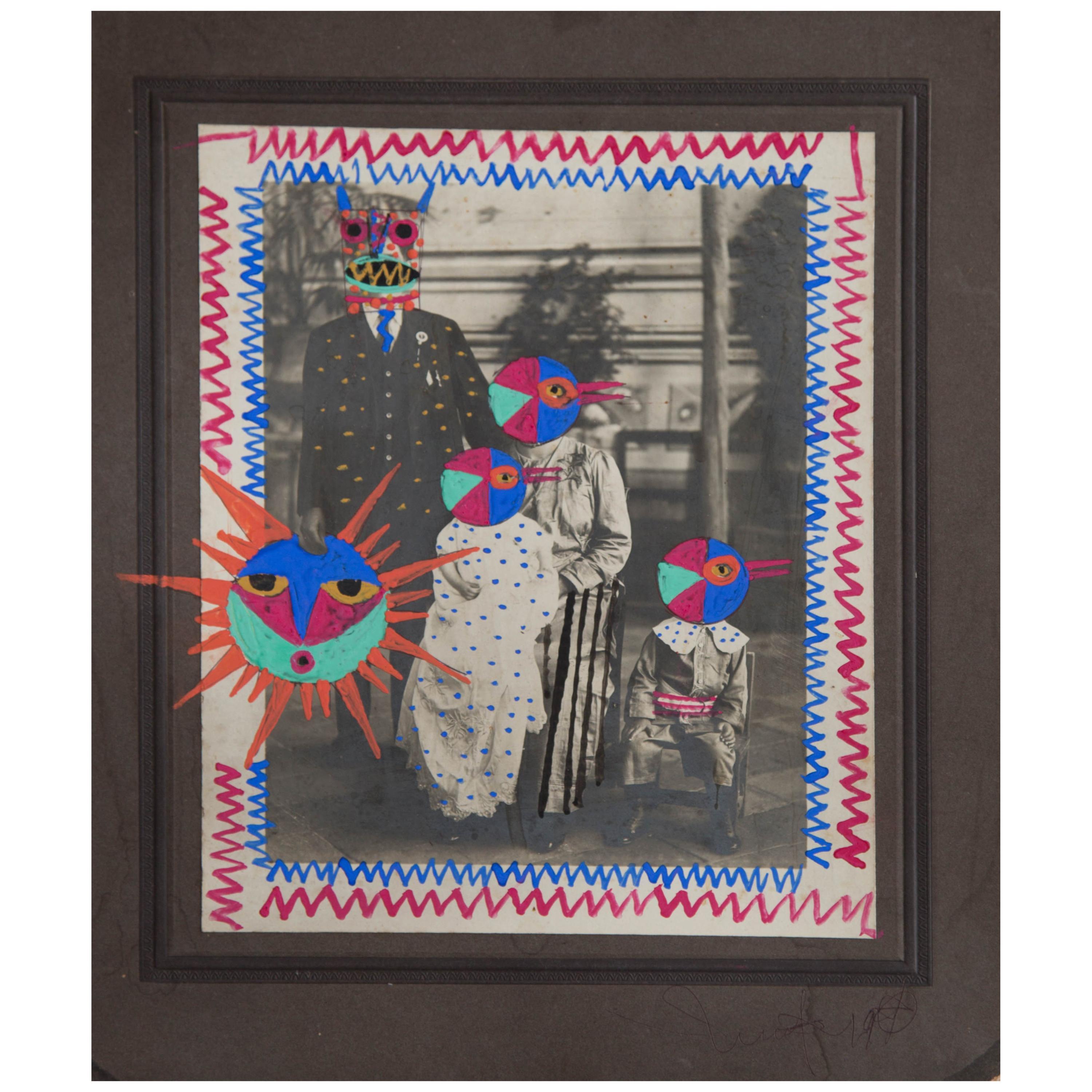 Leobardo Huerta Abstract Photograph - Sun Family. Mixed media vintage photo. Framed