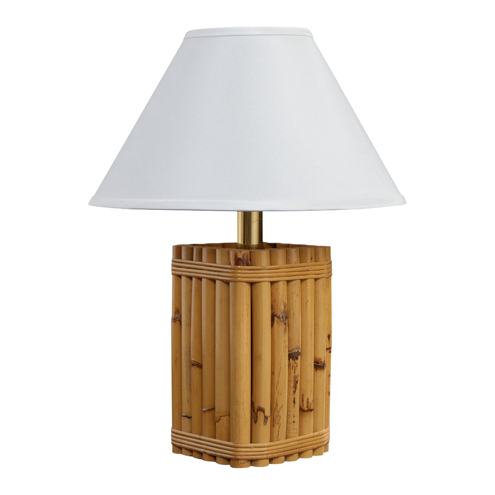 Leola Design, Table Lamp, Bamboo, Rattan, Brass, Germany, 1970s For Sale