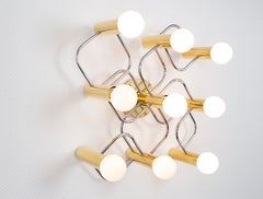 Leola Flush Mount Sciolari Light Fixture Bi-Color Brass Chrome, Germany, 1970s