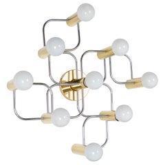 Leola Flush Mount Sciolari Light Fixture Bi-Color Brass Chrome, Germany, 1970s