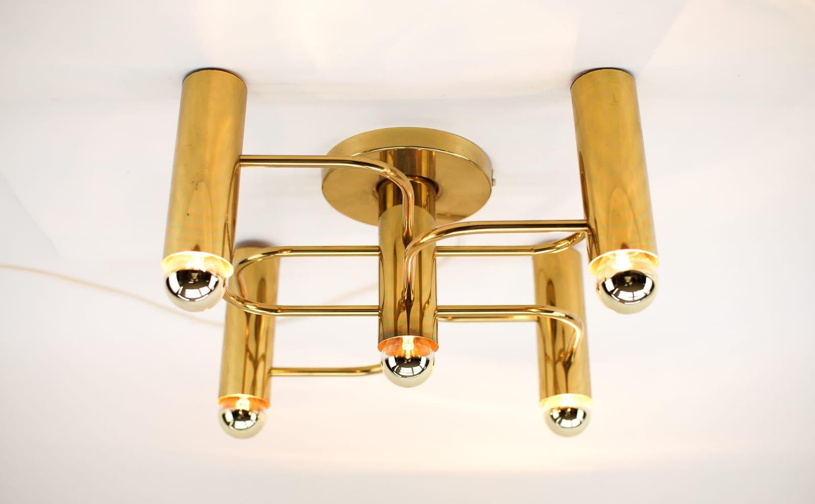 Leola Flush Mount Sciolari Light Fixture in Brass and Metal, Germany, 1970s 1