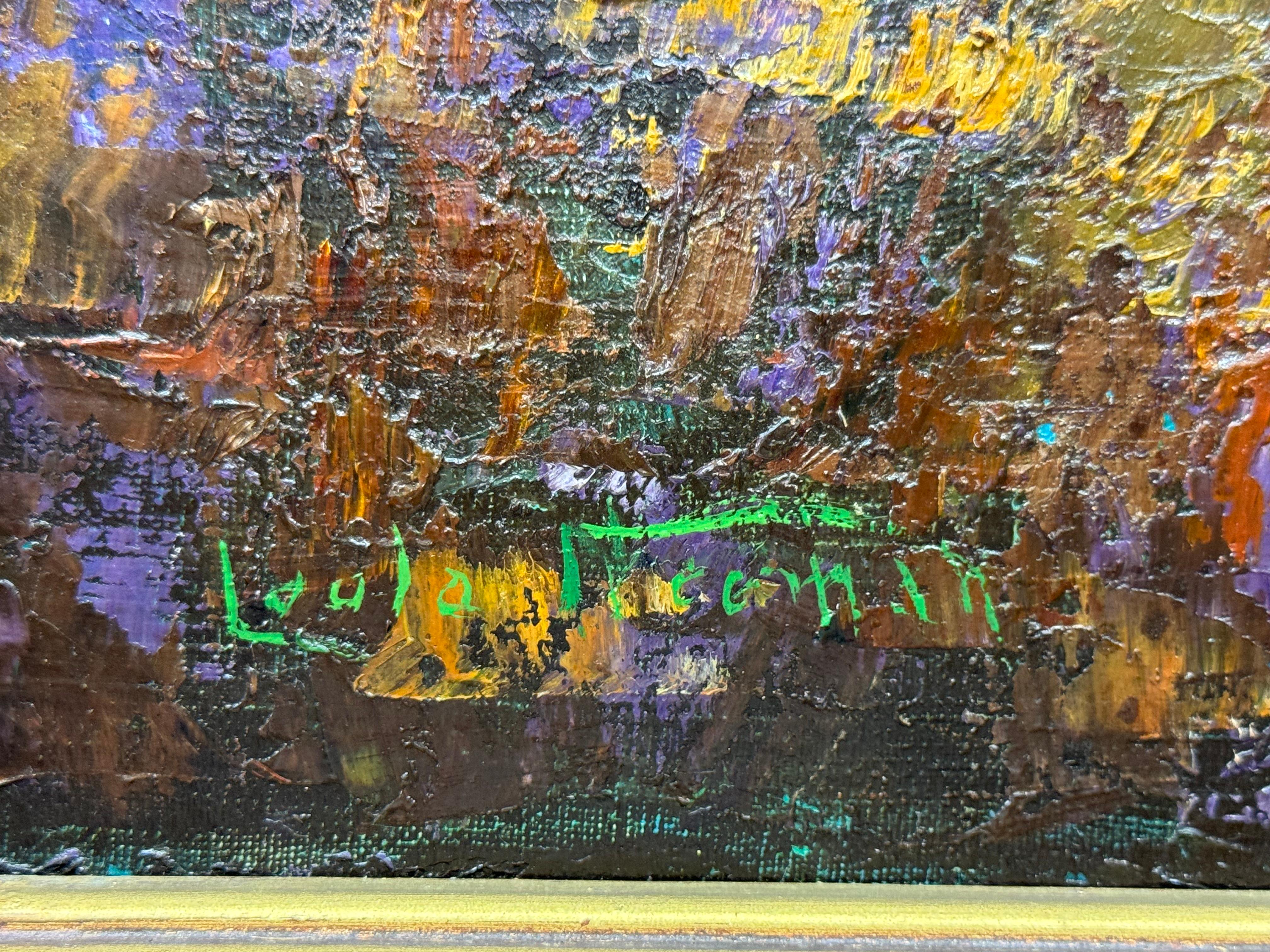 Leola Freeman (1900-1989) Artista tejana, escena forestal abstracta, pintura en venta 2