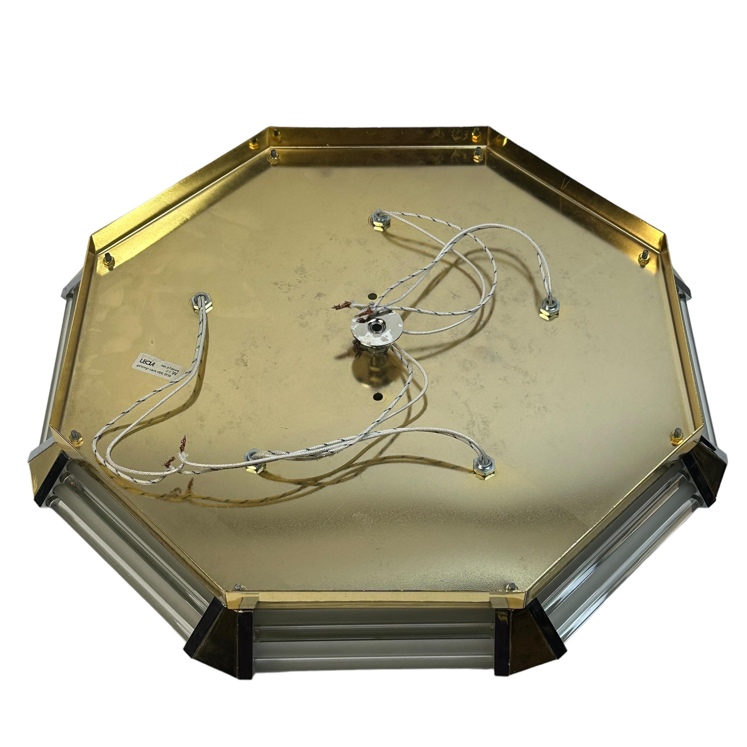 Leola Leuchten Glass, Brass Chrome, Art Deco Style octagonal Flush Mount, 1970s For Sale 8