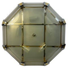 Achteckige Einbaubeleuchtung aus Glas, Messing und Chrom im Art-déco-Stil von Leola Leuchten, 1970er Jahre