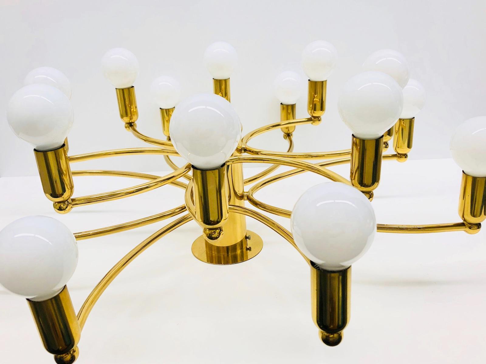 German Leola Leuchten Modernist Sculptural Brass 16-Light Flush Mount, 1970s