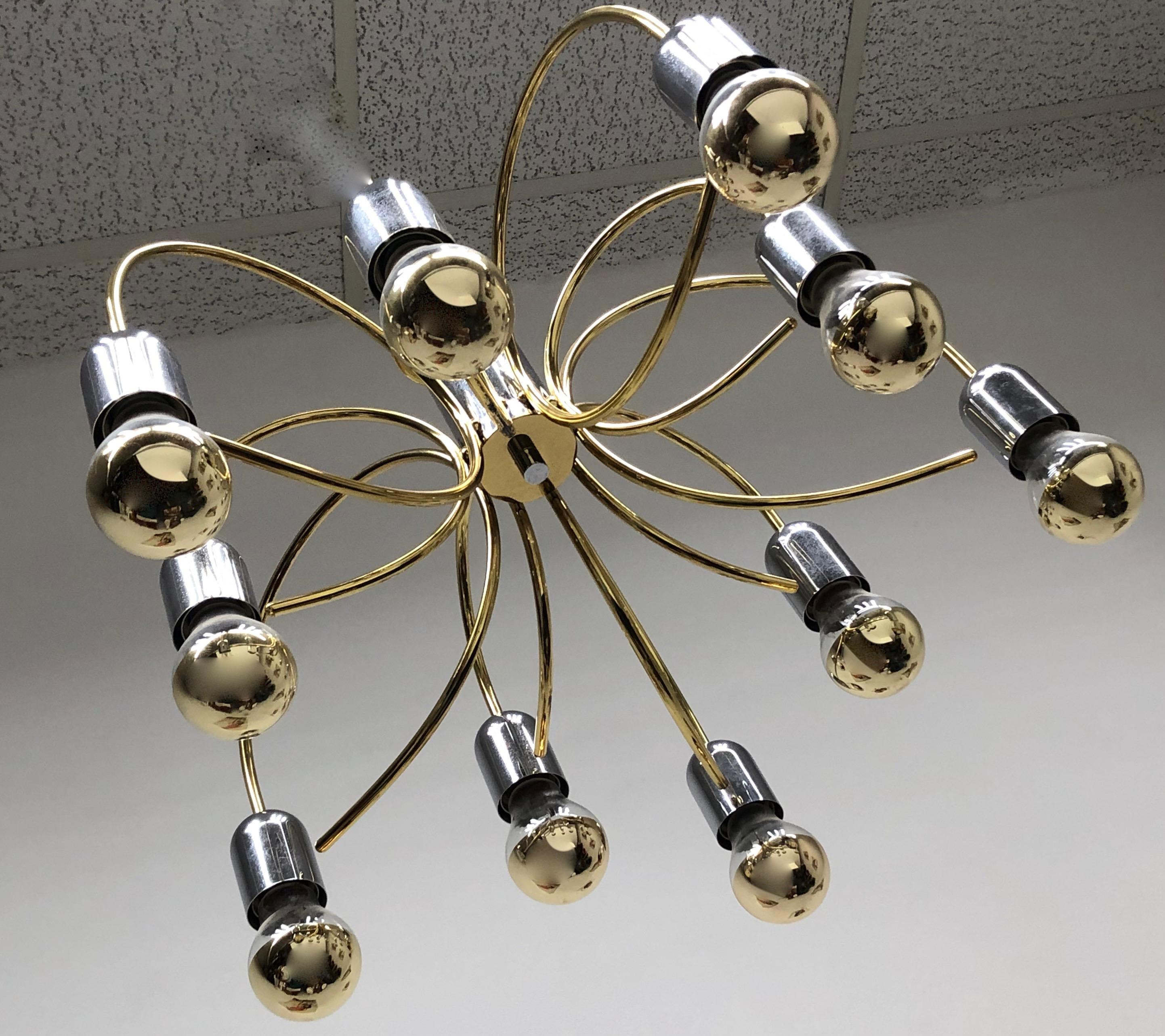 Cosack Leuchten Modernist Sputnik Brass and Chrome 10-Light Flush Mount, 1970s For Sale 3