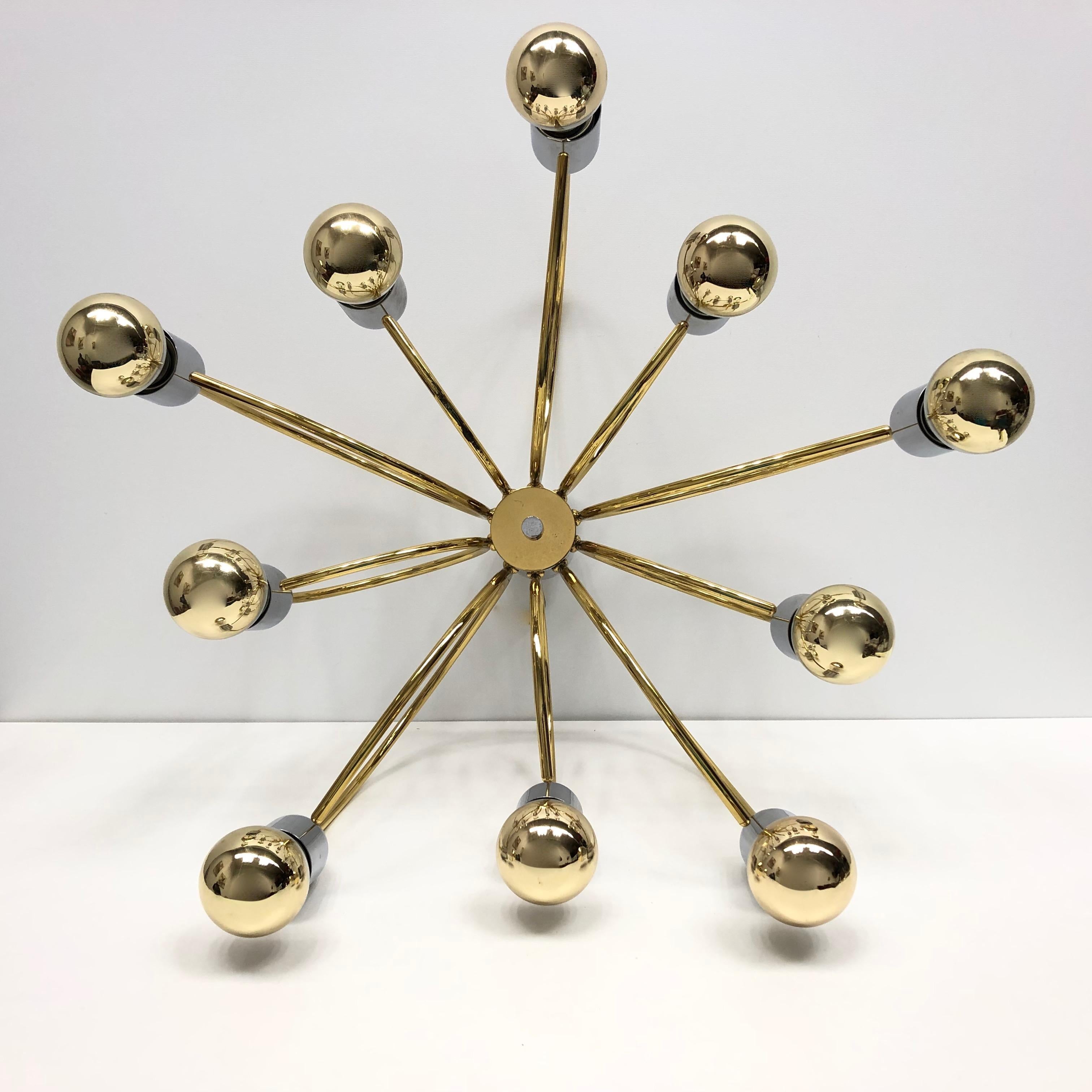 Cosack Leuchten Modernist Sputnik Brass and Chrome 10-Light Flush Mount, 1970s For Sale 4