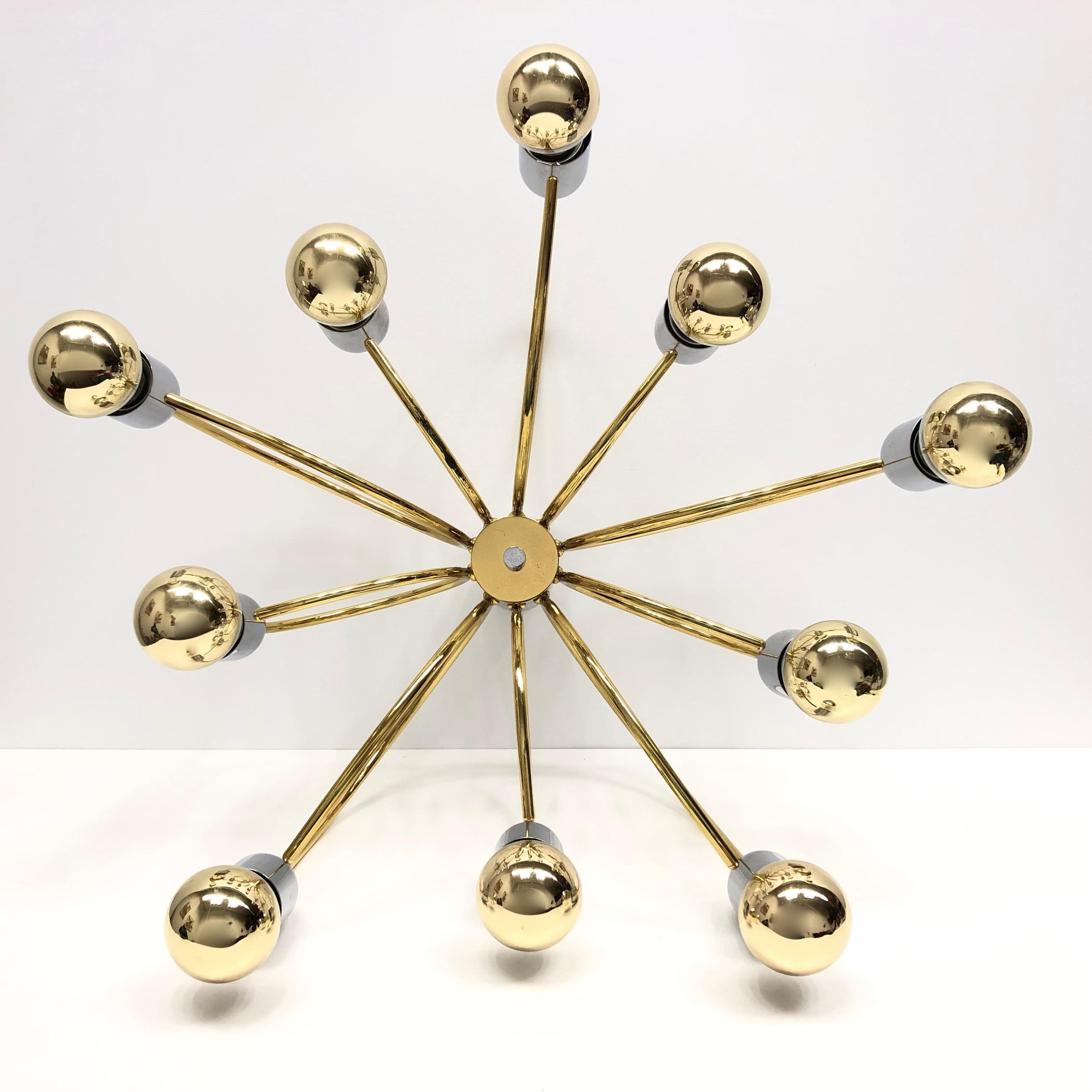 Cosack Leuchten Modernist Sputnik Brass and Chrome 10-Light Flush Mount, 1970s For Sale 5