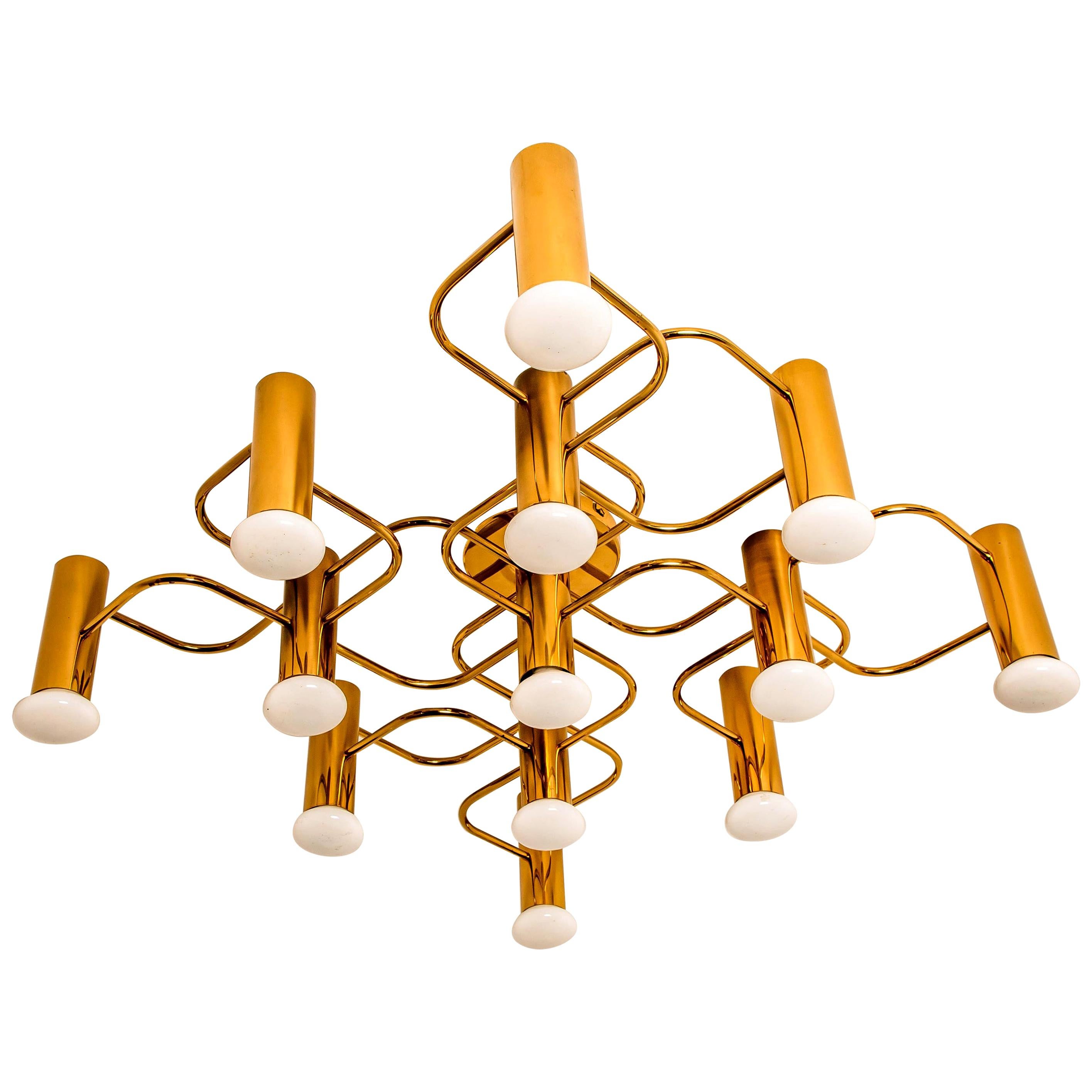 Leola Sculptural Brass 13-Light Ceiling or Wall Flushmounts, 1970s In Good Condition In Rijssen, NL