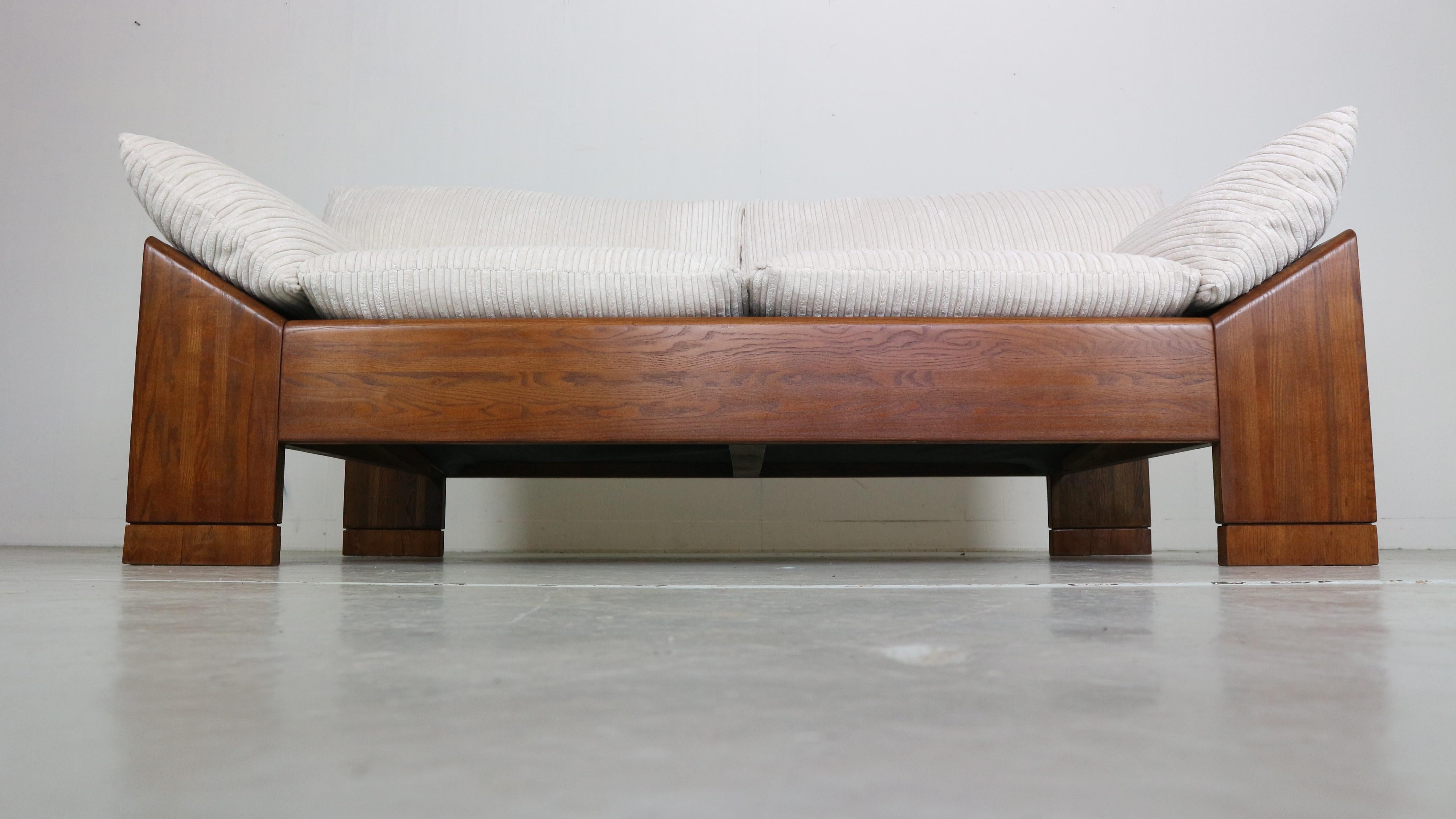 Mid-Century Modern Leolux 2-Seater Sofa or Loveseat Newly Reupholstered Wenge Wood, 1960s