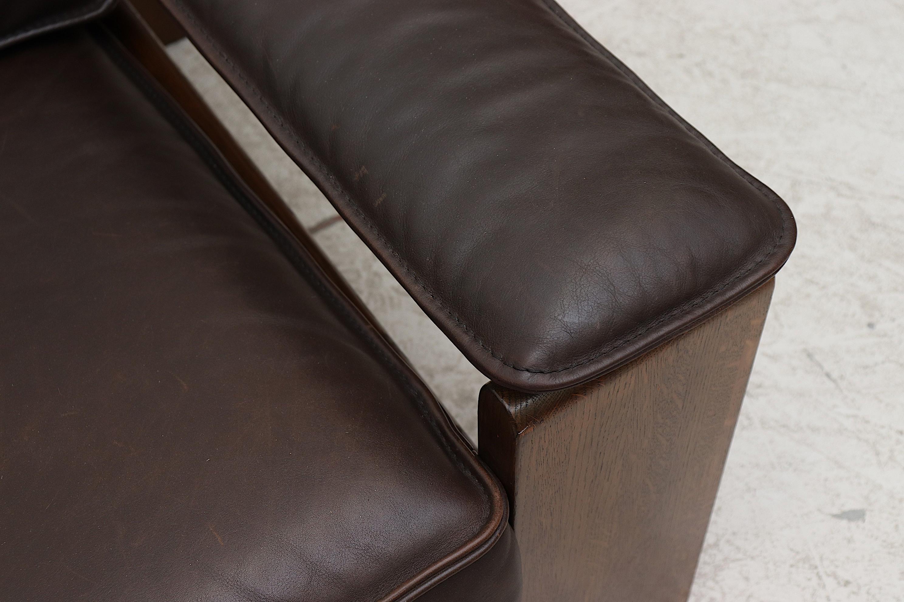 Leolux 3 Seater Leather and Oak Sofa 5