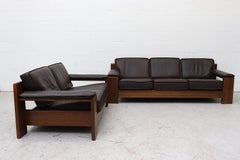 Leolux 3 Seater Leather and Oak Sofa