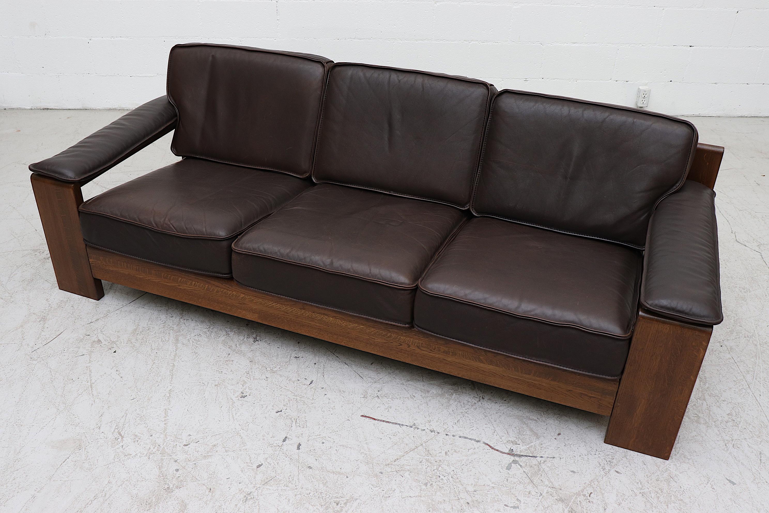 Leolux 3 Seater Leather and Oak Sofa 1