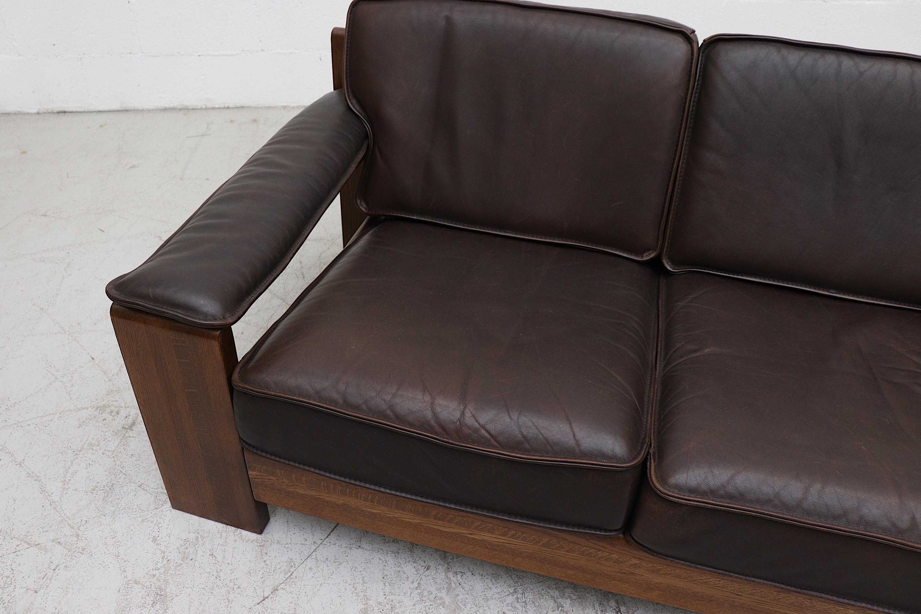 Leolux 3 Seater Leather and Oak Sofa 3