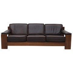 Vintage Leolux 3 Seater Leather and Oak Sofa