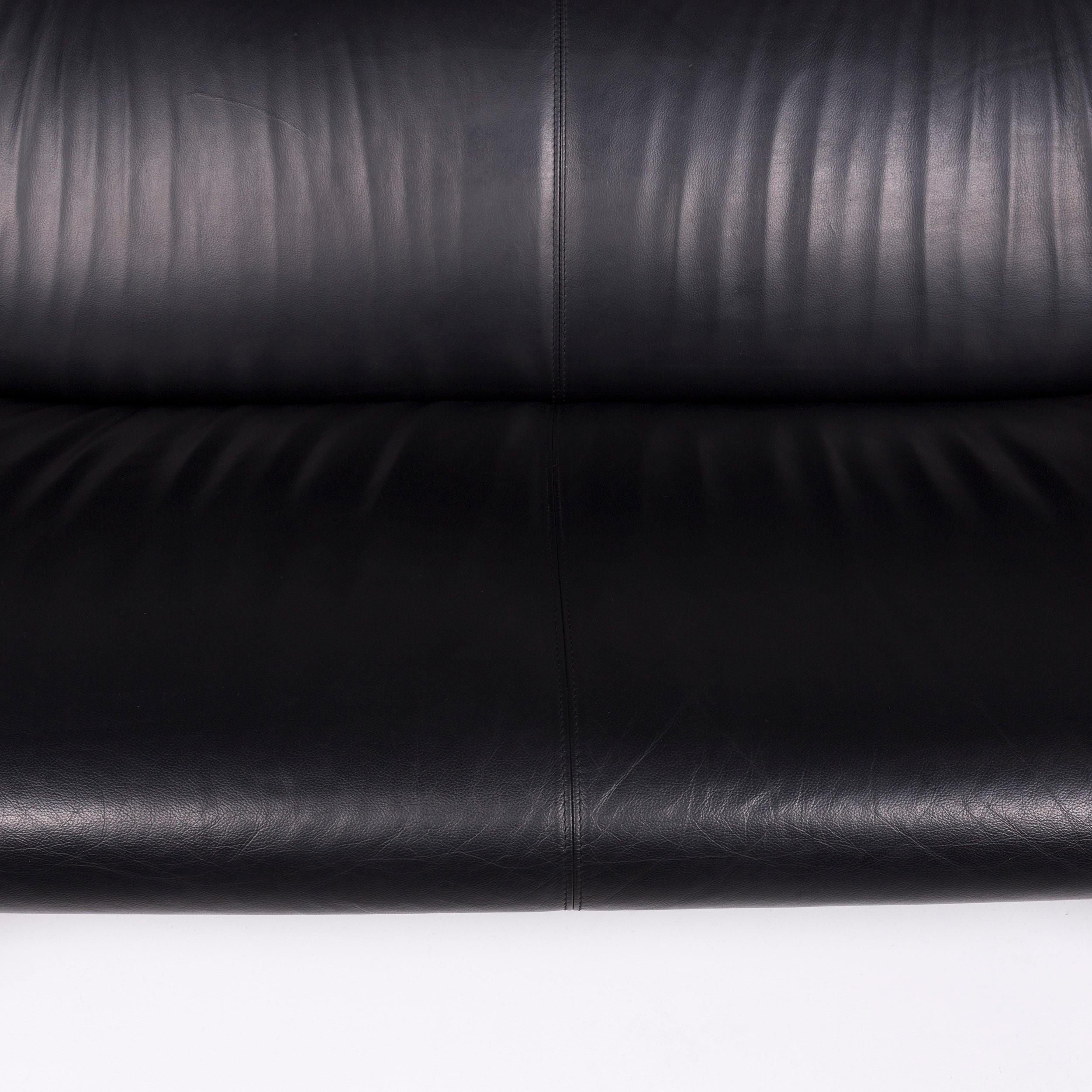 Modern Leolux Akhenaten Leather Sofa Black Two-Seat Couch