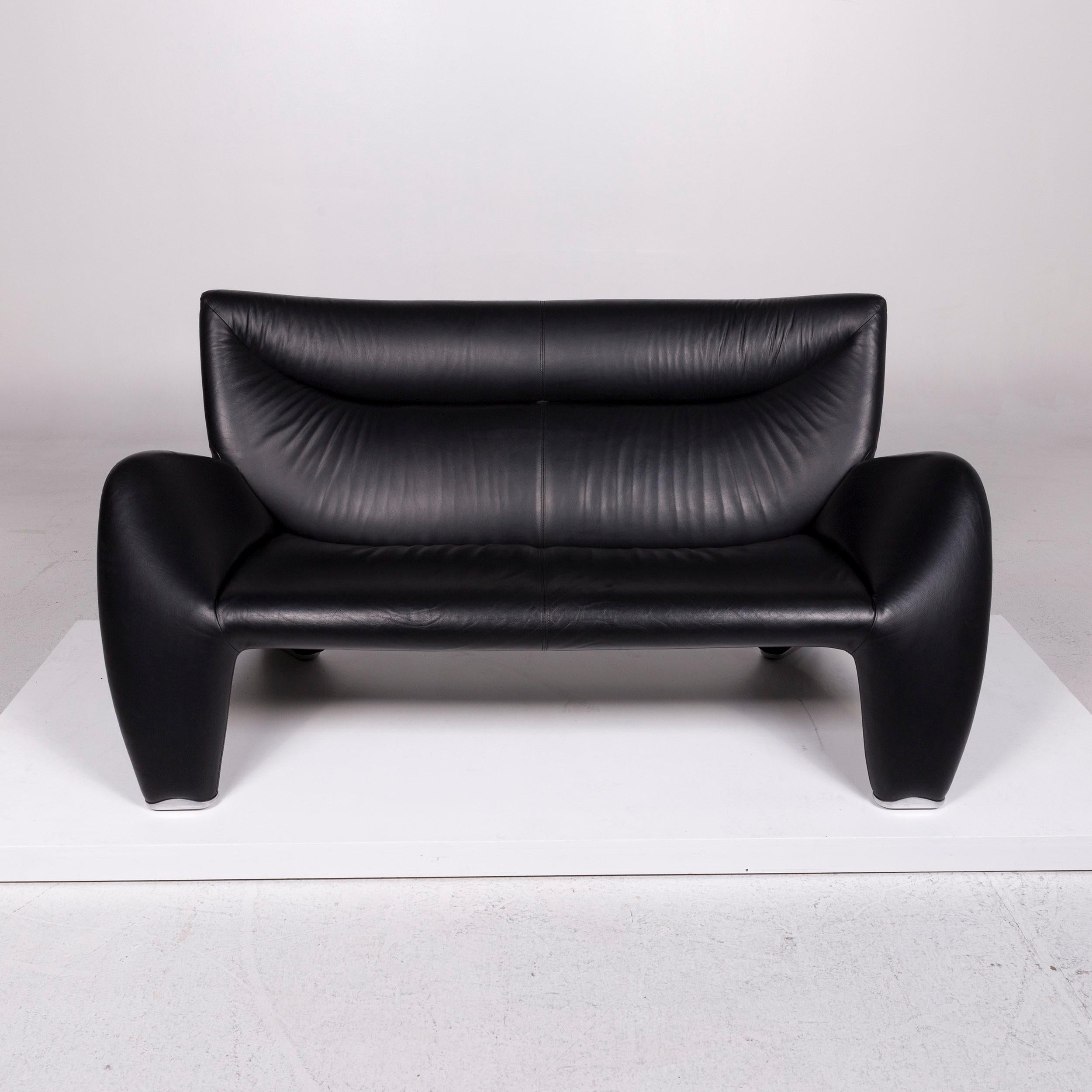 Contemporary Leolux Akhenaten Leather Sofa Black Two-Seat Couch