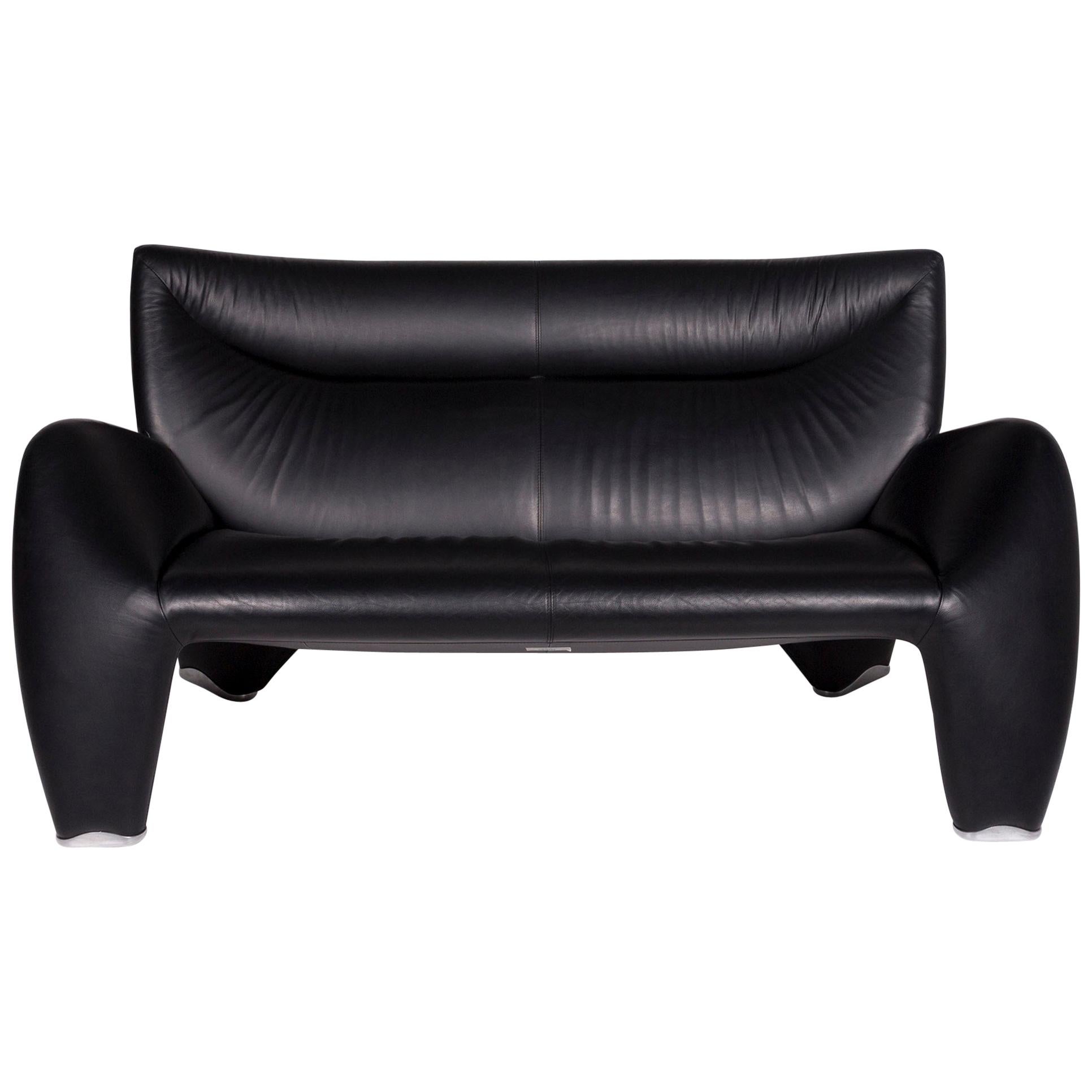 Leolux Akhenaten Leather Sofa Black Two-Seat Couch