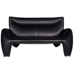 Leolux Akhenaten Leather Sofa Black Two-Seat Couch